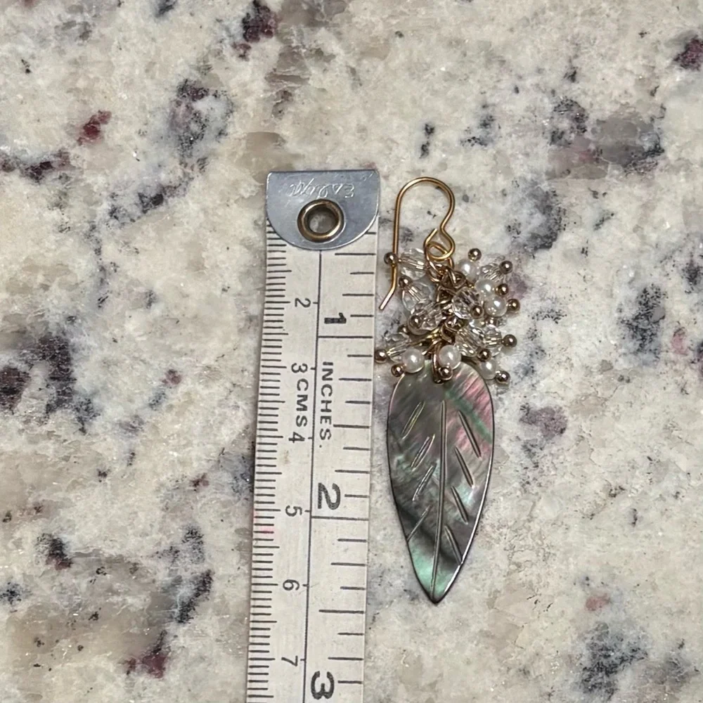 Shell Feather Charms With Glass Pearl Clusters Lightweight Earrings